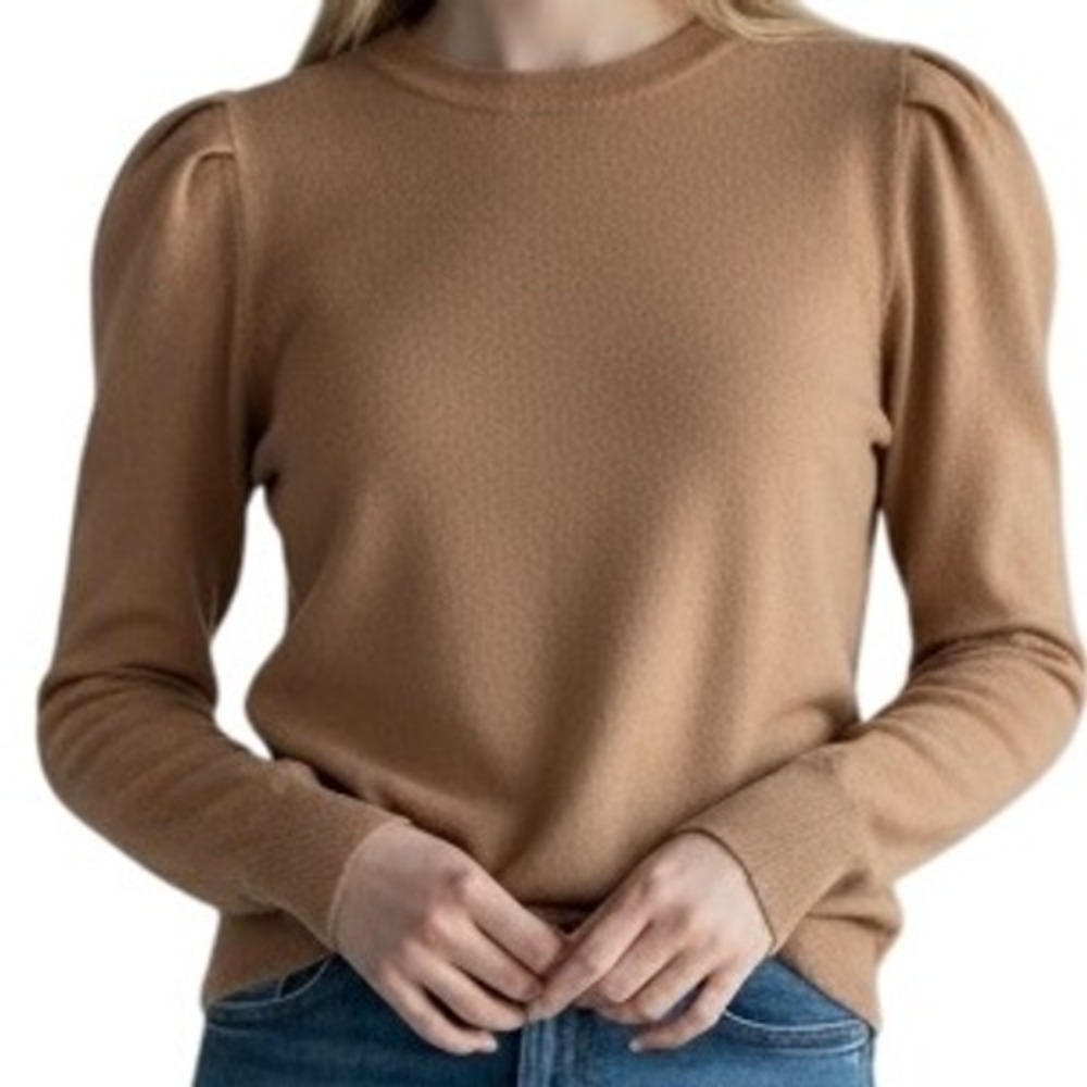 Anne Klein Women's Brown Puff Sleeve Cashmere Blend Pullover Sweater Size M Lux